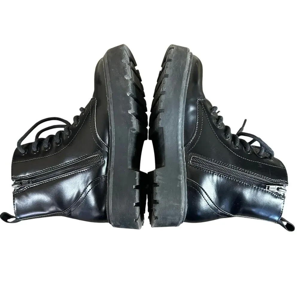 H&M Little Girl Black Lace-Up Combat Boots, Size 13.5